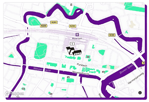 Map of the Haarlem city center with VRcafe Haarlem position