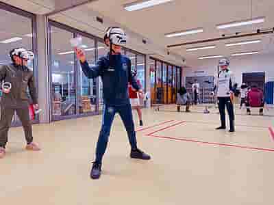 Students experiencing virtual reality at an event