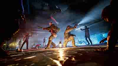 A group playing a multiplayer VR game together