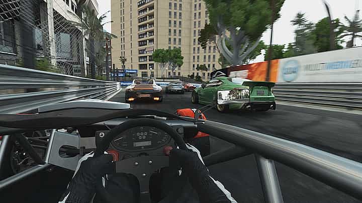A racing car in the VR game Project CARS