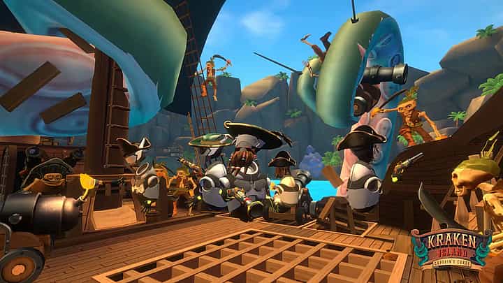 A team playing a free-roam VR game together
