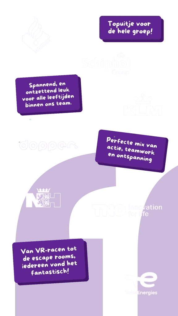foto van bedrijven die bij ons geweest zijn, zoals KLM, Schiphol en Dopper